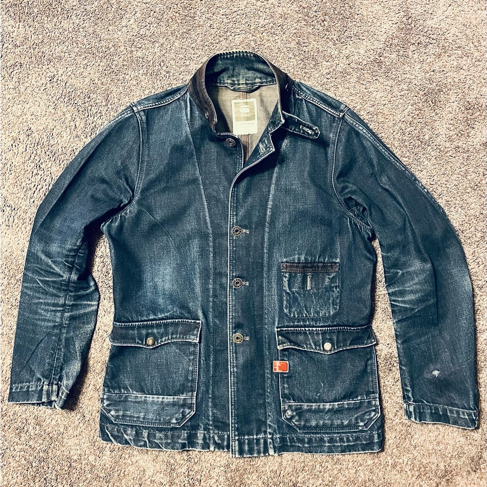 Men's G Star premium selvedge denim hunter slim chore coat/blazer